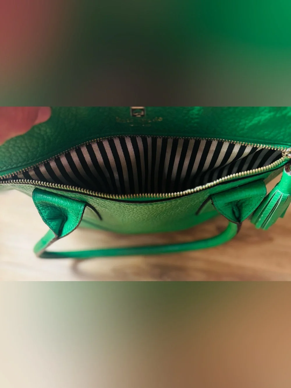 Kate Spade New York Green Pebbled Leather Tote Purse Tassel